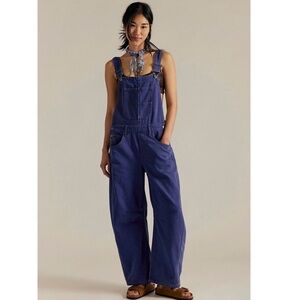 We The Free People Good Luck Barrel Overalls in Hague Blue, size xs